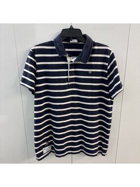 Serge Blanco Blue White Stripped Mens Polo Rugby‎ Shirt Size XL